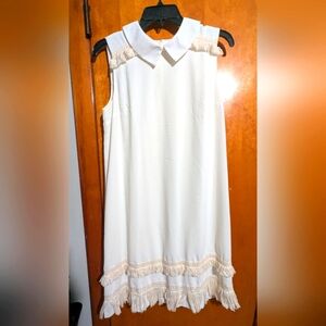 Myrtlewood of California ModCloth White Fringe Shift Dress | Size M